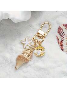 Beach Shell & Starfish Keychain – Gold Ring Charm For Women's Handbags, Summer Vacation Accessory, Beach Jewelry, Cute Bag & Key Decor - 混合顏色 3 - 查看 6