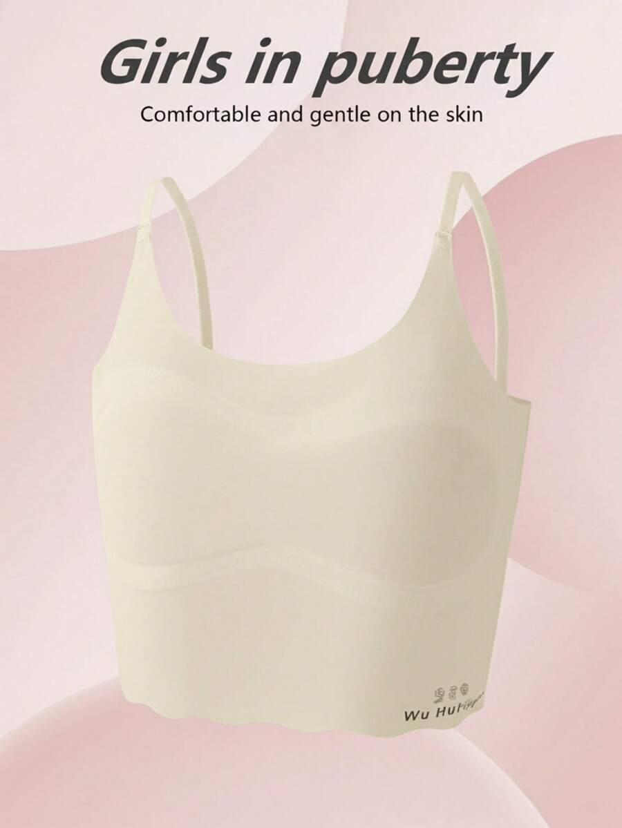 Preteen Girls' Casual Sports Bra Camisole, Seamless Wireless Bra For Elementary & Middle School Students - Apricot - View 1