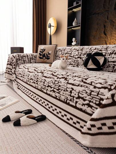 1pc Fashionable Soft Fleece Thick Sofa Blanket, Luxurious High-Quality Sofa Cover, Suitable For Autumn/Winter, Pet-Friendly, Decorative Sofa Protector, Fits 1-4 Seater Sofa, L-Shaped Sofa, Applicable For Living Room, Bedroom, Study, Office, Club, Party