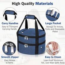 ‌1 Pc Insulated Casserole Carrier Bag Grey Elegant Leakproof Food Container For 12.5 Inch Baking Dishes Pies Hot Cold Meals Multi-Use Portable With Handles For Women Men Gifts Picnic Party Office Potluck Travel Family Gathering‌ - 藏蓝色 - 查看 3