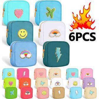 1PC Makeup Bag With Cute Towel Embroidery Patches, Mini Nylon Makeup Bag, College Style Mini Mouth Red Envelope, Cute Sanitary Napkin Storage Bag, Portable Sanitary Tampon And Underwear Pad Storage Bag, Daily Necessities Storage Bag, Large Capacity And Simple Style, Mini Zipper Coin Purse, Travel Sanitary Napkin Storage Bag