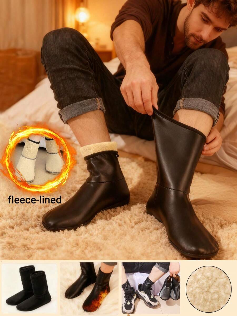 1 件装，男女通用冬季成人加厚保暖地板袜，防滑高筒皮质袜，防水 - 彩色 - 查看 1