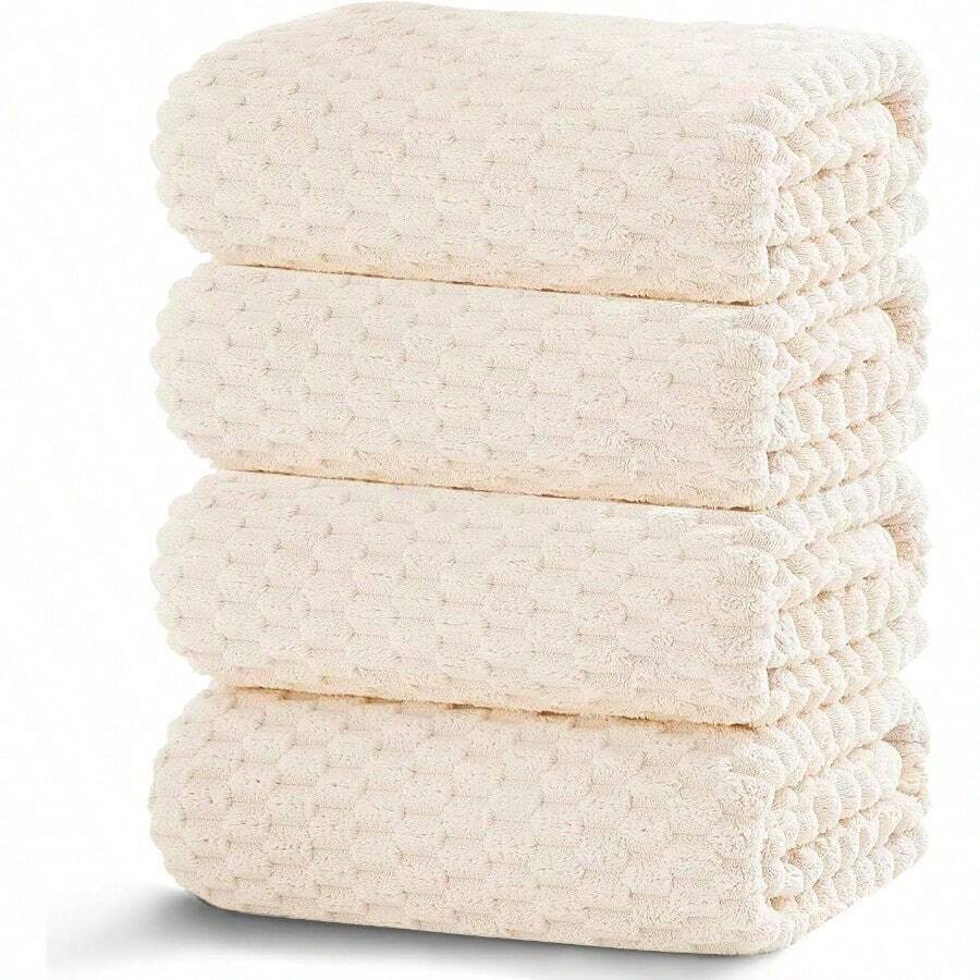 Toallas de Baño de 4 PackToallas de Vellón Coral Suaves y Cómodo Fuerte Absorción de Agua y Secado Rápido Toalla Playa Multipropósito para Cuerpo Deportes Yoga SPA Fitness 28x56inches Beige - Beis - Ver 1