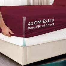 40cm Extra Deep Fitted Sheet - Soft Breathable, Wrinkle/Fade Resistant Machine Washable - Burgundy - View 10