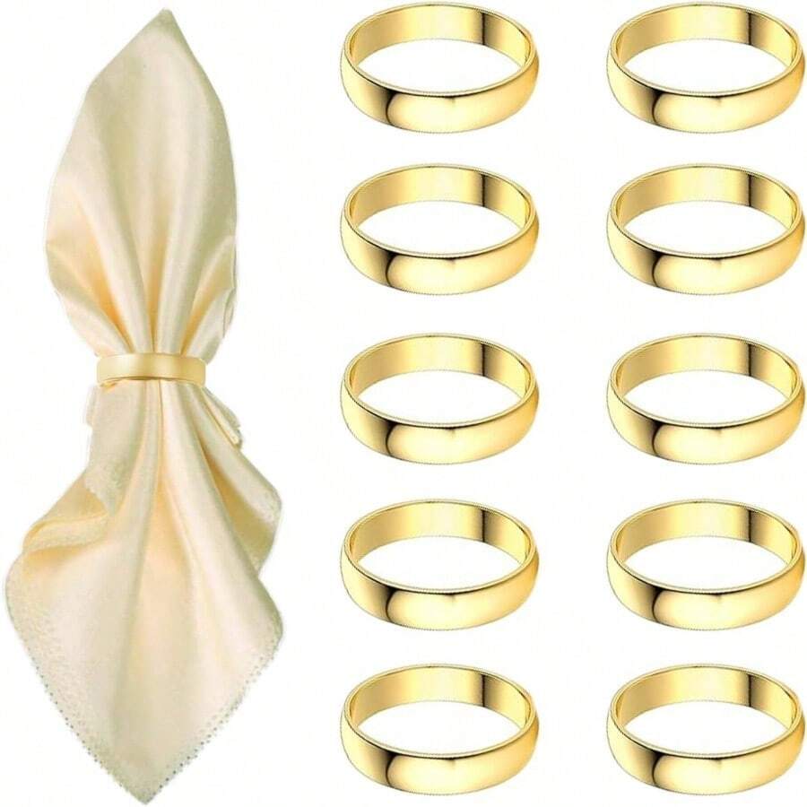 Gold Napkin Rings - 10 Pcs Stainless Steel Napkin Rings, Metal Napkin Ring Table Settings Wedding Party Dinner Table - 10 Vòng Vàng - Xem 1