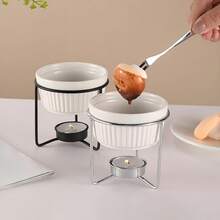 1-Piece Ceramic Chocolate Cheese Fondue Set (No Candle) Includes A Butter Warmer, Butter Melter, Cheese Warmer, And A Creative Ceramic Fondue Pot. Perfect For Making Hot Cheese/Butter Chocolate And Caramel Products, It's An Ideal Choice For Dessert Lovers. A Kitchenware Set, A Must-Have For Home Cooking. - Multicolor - View 1