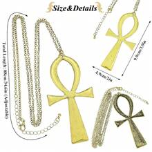 RechicGu Vintage Ancient Egyptian Cleopatra Coptic Sym.Bol Of Life Big Ankh Cross Pendant Long Chain Gothic Necklace,34inch,VintageGoldNecklace - 復古金項鍊 - 查看 5