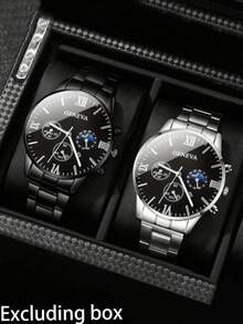 3pcs/Set Men's Fashion Quartz Watch Set, Zinc Alloy Case, Stainless Steel Strap, Electronic Movement, Pointer Display - Ideal Gift For Valentine's Day, Easter, Eid Al-Adha, Birthday, Christmas - Multicolor - View 4