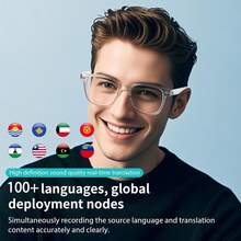 SENBONO AI Translation Smart Glasses, Support Real-Time Translation Of Over 100 Languages, Unisex Multifunctional Audio Glasses With Built-In Microphone And Speaker, Can Answer/Reject Calls, Adjust Volume, Play Music And Make Voice Calls, Suitable For Daily Office Wear