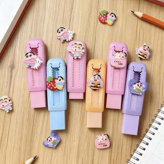 6 Styles, 1/3 Piecesrandomly Selected. Crayon Shin-Chan Push-Pull Eraser, A Student Cartoon Stationery, Leaves No Traces, Does Not Shed Crumbs, And Has Multiple Styles To Choose From. Suitable For Students And Teachers, It Can Be Used For Exams And Drawing. This Is A Retractable Eraser, Which Belongs To Office Supplies And Is Also Suitable As A Reward From Teachers To Students.