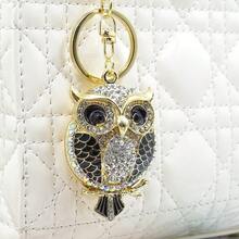 Fashionable Creative Owl Keychain Pendant, Alloy Rhinestone Enamel Craft Gift Keyring, Car Hanging Accessory - Multicolor - View 4