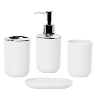 4pcs Simple Solid Color Bathroom Home Toiletry Set, Bathroom Travel Toiletry Set Including Cup, Lotion Bottle, Hand Wash Bottle, Toothbrush Holder, Soap Dish, Multi-Color Options