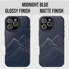 Mountain Line Design Phone Case, Minimalist Phone Case,  16 15 14 13 12 11 8 X Pro Max Plus, Tough Phone Case, Nature Lover Gift - Midnight Blue-glossy - View 5