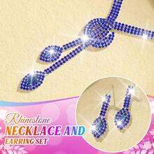 Conjunto de joyas de boda y fiesta formal de Unicra con cristales de strass, collar y aretes, para mujeres y novias, color azul - Azul - Ver 8