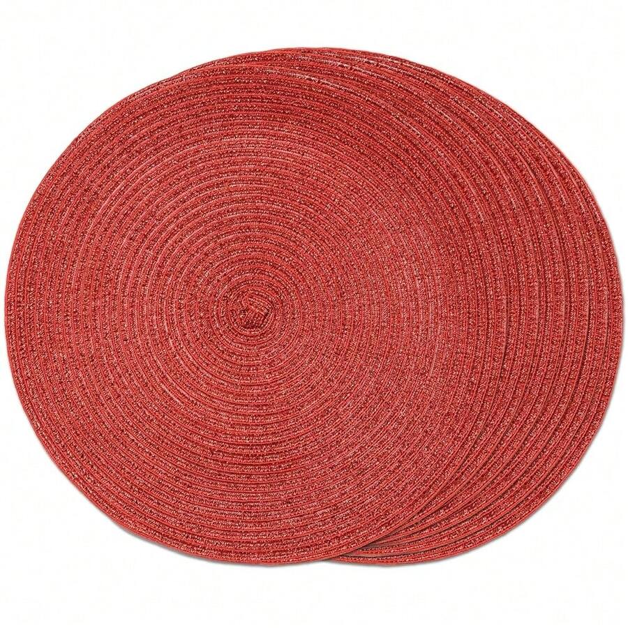 Round Braided Placemats Set Of 6 Table Mats For Dining Tables Woven Washable Non-Slip Place Mats For Decoration(Shining Red, 6pcs),ChristmasRed15inchessetof6 - ChristmasRed15inchessetof6 - View 1