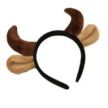 قطعة واحدة شريط رأس بأذنين وقرون ثور من القماش الناعم بشكل كرتوني بألوان بني/برتقالي/أحمر، إكسسوار شعر للنساء الشابات مناسب لحفلات الهالوين والكرنفالات والتنكر - متعدد الألوان - مشاهدة 6