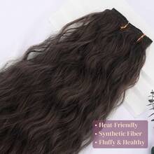 6PCS Clip In Hair Extensions 24inch Black Brown Hair Extension Long Mermaid Waves Synthetic Clip On Hairpiece For Women,BlackBrown-Wavy - 黑棕色波浪捲 - 查看 4