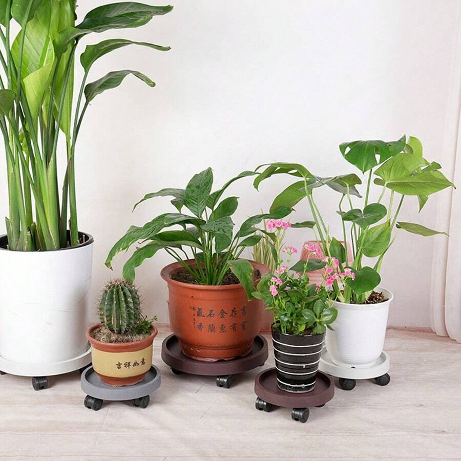 Flower Pot Tray With Wheels, Omnidirectional Castor Resin Flower Pot Base, Movable With Rollers, Thickened Flower Pot Tray