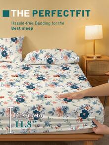 1pc Minimalist Modern Floral Cute Pattern Printed Brushed Fitted Sheet, Bedroom Printed Bed Cover, Bedding (Pillow Case Not Included) - Multicolor - View 4