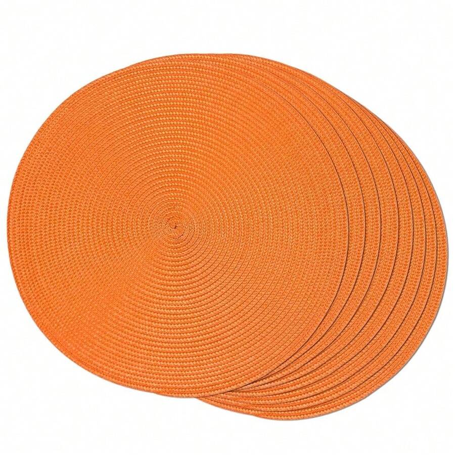 FunWheat Round Braided Placemats Set Of 8 Place Mats For Dining Table Woven Washable Non-Slip Table Mats 15 Inch(Orange,8pcs),Orange15inchessetof8 - 橘色15英寸,一組8個 - 查看 1