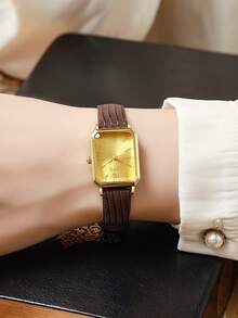 1pc/Set GoGoEy Brand Elegant Minimalist Square Roman Quartz Watch For Women, Durable & Versatile For Daily Wear, Suitable As Birthday, Memorial Day, Year-End, Singles' Day, Halloween Gift, No Gift Box - Gold - View 12