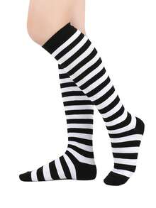 1 Pair Striped Over-The-Knee Christmas Socks, Holiday Performance Knee-High Socks, Knitted Fabric, Suitable For Children Aged 7-14, Great For Holiday Gifts - Multicolor - View 14