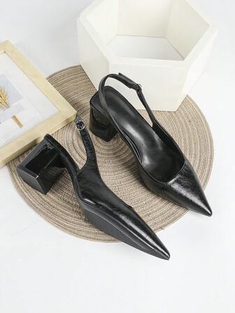 7cm Chunky Heel Black High Heel Sandals, Party Wedding Formal Shoes