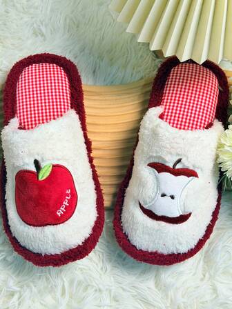 新款可爱红苹果设计女士拖鞋，舒适室内家居拖鞋，防滑保暖内衬，适合秋冬季、圣诞夜