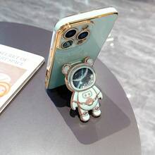 时尚星空宇航员流沙熊折叠支架手机壳，防震电镀软壳，兼容 17/6/7/8/X/XS/XR/11/12/13/14/15/16、Galaxy S25 S26 A02s-A07-A17-A26-A71、OPPO、Infinix、荣耀、红米、摩托罗拉、Reno、Magic 等机型。 - 綠色 - 查看 5