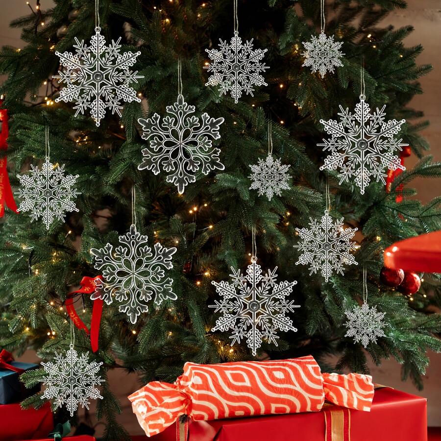 18 Piezas de Copos de Nieve - Decoraciones para Árboles Navideños, Adornos Brillantes en Plástico Blanco/Plateado/Transparente con Forma de Copa de Nieves Invierno Interior - Por supuesto - Ver 1