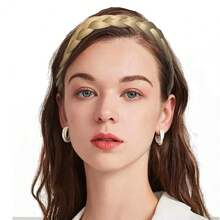 Headband 3 Strands Synthetic Hair Plaited Headband Braid Braided With Teeth Hair Band Beauty Accessory Stretch Braid Headbands Hairpiece For Women,Blonde - Blonde - 查看 7