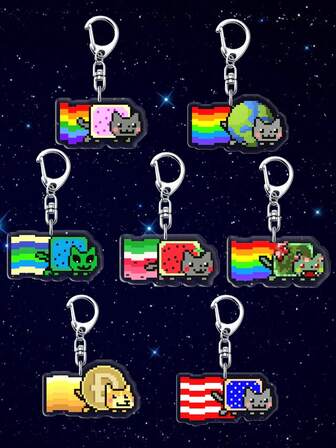 1pc Acrylic Rainbow Cat Keychain, Kawaii Cat Keychain, Cute Cartoon Bag Pendant,Dogecoin, Zombies, Ponies, American Flag Rainbow Bag Charm Exquisite Small Gift, Christmas Gift