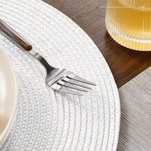 FunWheat Round Braided Placemats Set Of 6 Table Mats For Dining Tables Woven Washable Non-Slip Place Mats 15 Inch(White, 6pcs),White15inchessetof6 - Putih 15 inci set isi 6 - View 6