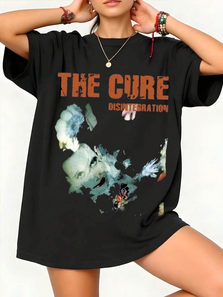 The Cure Band Design,Casual Print,Comfortable And Versatile,Pure Cotton 220g Printed T-Shirt,Unisex Style - màu đen - Xem 1