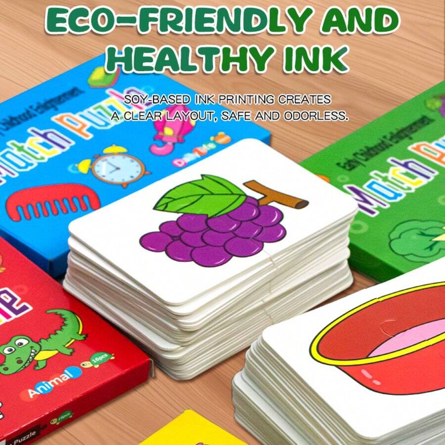 1 Set Bilingual Matching Puzzle Cards, Suitable For 3-6 Years Old Children - Chinese-English Educational Toy, Preschool Intelligence Development Game, Unisex - Multicolor - View 1