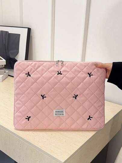 Cute Diamond Shaped Embroidery Bow Laptop Sleeve Bag For Tablet PC Laptop Case Laptop Cover Computer Bag Laptop Bag Water Resistant For Business For College Back To School