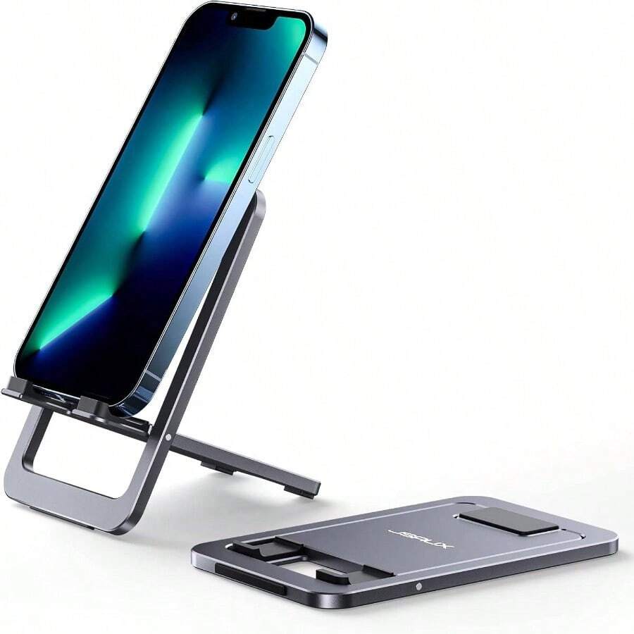 Soporte para Celular, Porta Celular Plegable Escritorio de Aluminio, Base Celular con ngulo Ajustable, Compatible con 15/14/13/12 Pro, S23 S21, Redmi, Gris - 1-paquete + Gris - Ver 1
