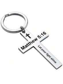 1pc Cross Stainless Steel Keychain Jewelry Faith Proverbs Gift For Men Women Christmas Gift Gift Ideas - Silver - View 17