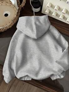 Sudadera con capucha de corte regular para mujer con estampado de leopardo y lazo, ropa de moda para mujer, para otoño e invierno, ropa para Navidad, Día de Acción de Gracias y Año Nuevo - Gris Claro - Ver 4