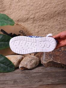 Lace-Up Casual Christmas Spring/Autumn New Cross-Border Floral Print Canvas Shoes, Comfortable Round Toe Fashion Sneakers For Women - Blue - View 8