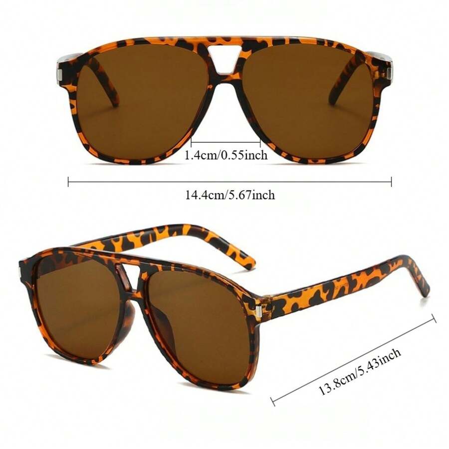 1 Piece Retro Double Stripe Fashion Glasses High-End Sense Street Shading Eyewear Mother's Day 2026 Best Mom Gift For Mom Grandma Mum Sentimental Thank You Heartfelt Unique Surprise Gift Mothers Day Accessories - 豹紋茶片 - 查看 1