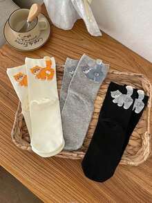 1/3/6 双装（随机发货）男女通用时尚卡通 3D 猫球中筒袜，欧美趣味配对 - 彩色 - 查看 2