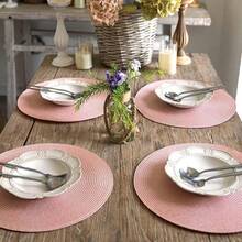 Round Braided Placemats Set Of 4 Table Mats For Dining Tables Woven Washable Non-Slip Place Mats 15inch (Pink, 4pcs),Pink15inchessetof4 - Pink15inciset4 - View 8