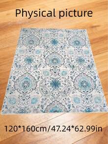 1pc Vintage American Distressed Low Pile Faux Wool Area Rug, Machine Washable, Available In Multiple Sizes, Suitable For Living Room, Bedroom, Entryway, All Season Carpet - Green - View 7