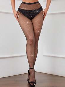 2 Pairs Sexy Shiny Mesh Stockings + High Waist Crystal Rhinestone Mesh Leggings, Women's Party Tights (Suitable For 50-85kg) - Multicolor - View 8