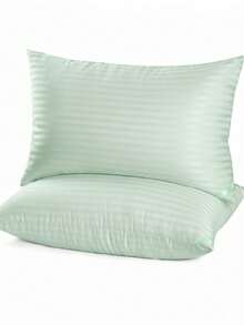 Gối ngủ Hotel Collection 2 gói 50x70 cm, gối cho người ngủ nghiêng và nằm ngửa, gối thay thế bằng lông vũ siêu mềm bằng vải satin sọc cỡ L nhồi silicon - Màu xanh Cadet - Xem 7