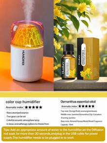 1个180毫升车载火山加湿器，USB供电，2种工作模式，7色LED灯，缺水智能断电，静音喷雾，家用电动空气清新剂，火山效果香薰灯和精油扩散器，非常适合房间装饰、办公室、客厅、桌面、汽车使用，送给女性的礼物。