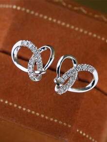 1 Pair Charm Cubic Zirconia Stud Earrings For Women For Wedding Engagement Anniversary Party Jewelry Valentine's Day Gift - Silver - View 1