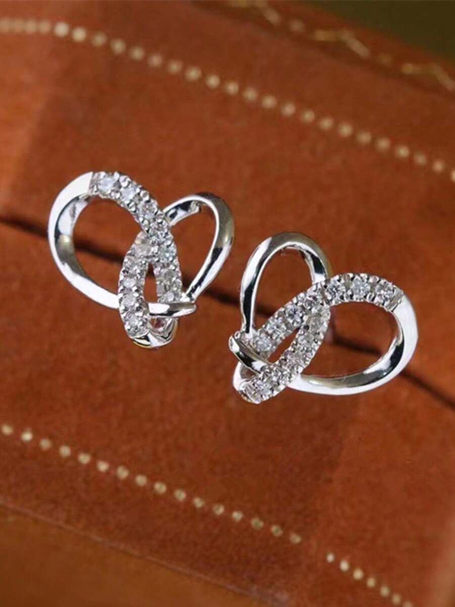 1 Pair Charm Cubic Zirconia Stud Earrings For Women For Wedding Engagement Anniversary Party Jewelry Valentine's Day Gift - Silver - View 1
