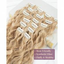 6PCS Clip In Hair Extensions, 24inch Blonde Hair Extensions Long Mermaid Waves Wavy Synthetic Clip On Hairpiece For Women Natural Black Hair For Daily Use Party(Ash Brown),AshBrown-Wavy - 灰棕色波浪 - 查看 4